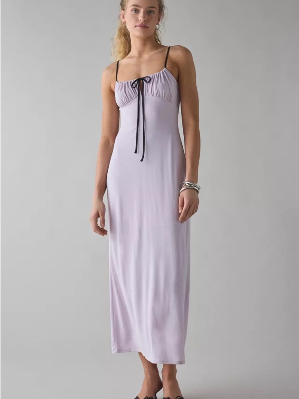 Urban Outfitters Lilac Maxi Dress with Black Tie Straps